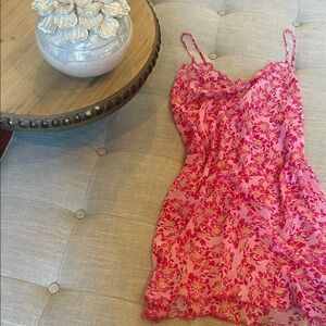 Natori Vintage Pink Floral Sheer Slip Dress Size Medium